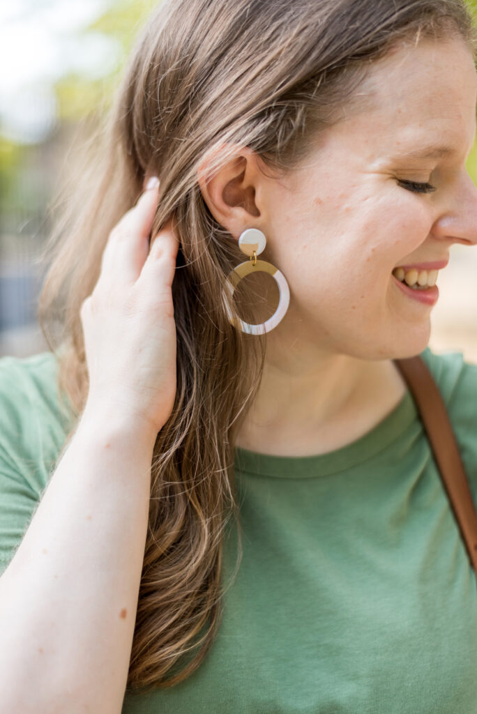 woman blogger wearing Emylee earring
