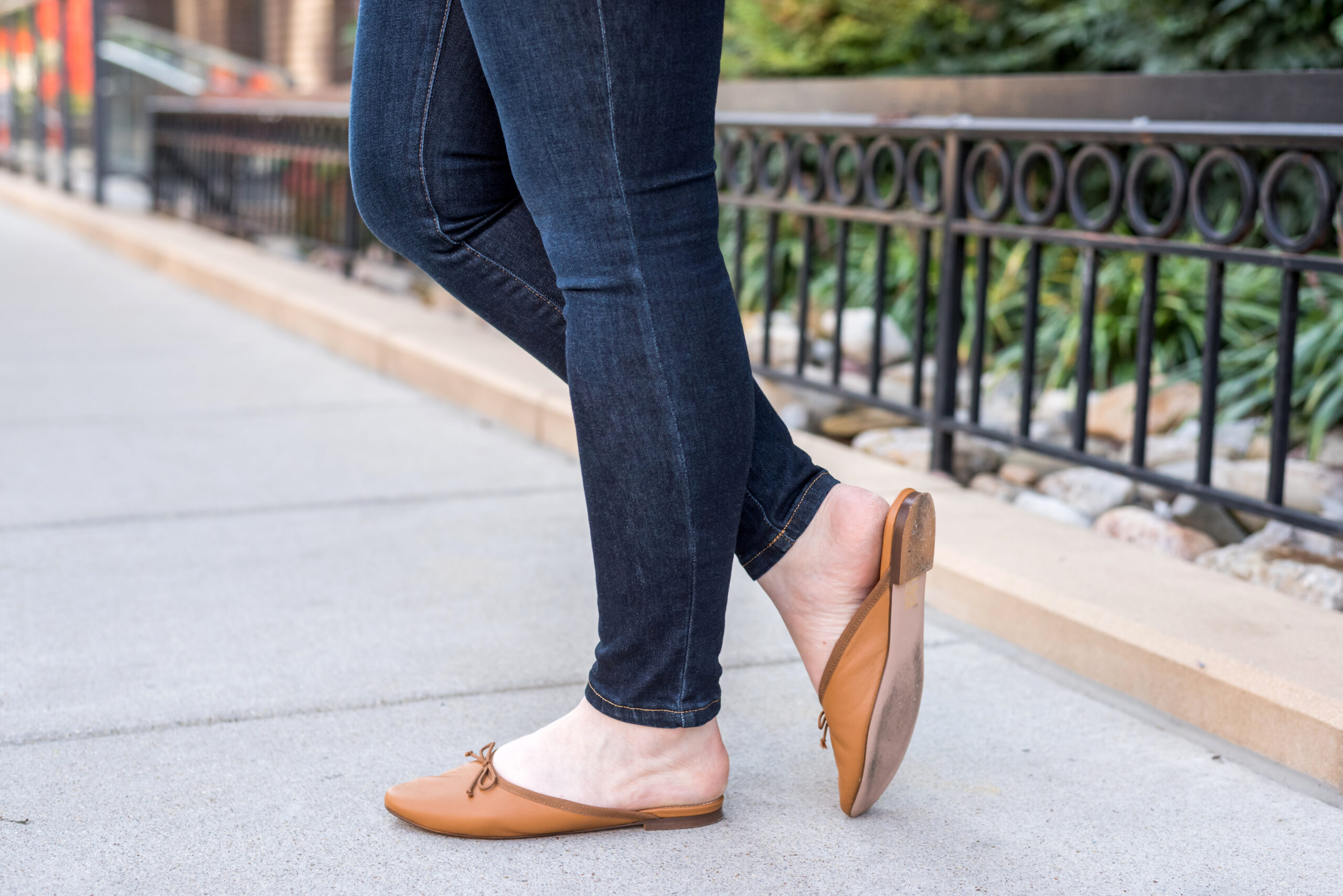 woman wearing j.crew mules