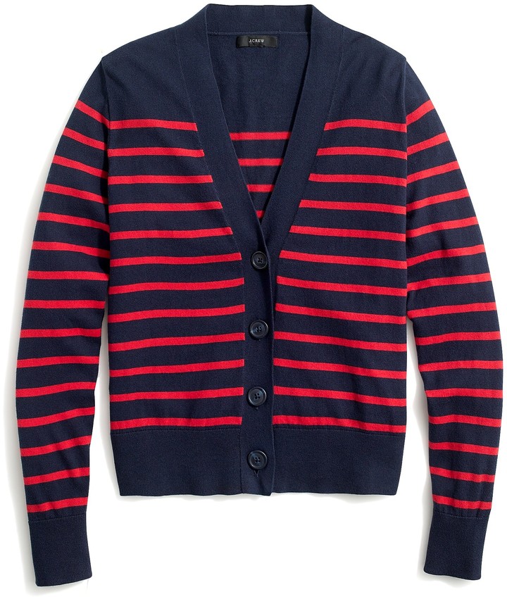 J.Crew Striped V-neck cotton cardigan sweater