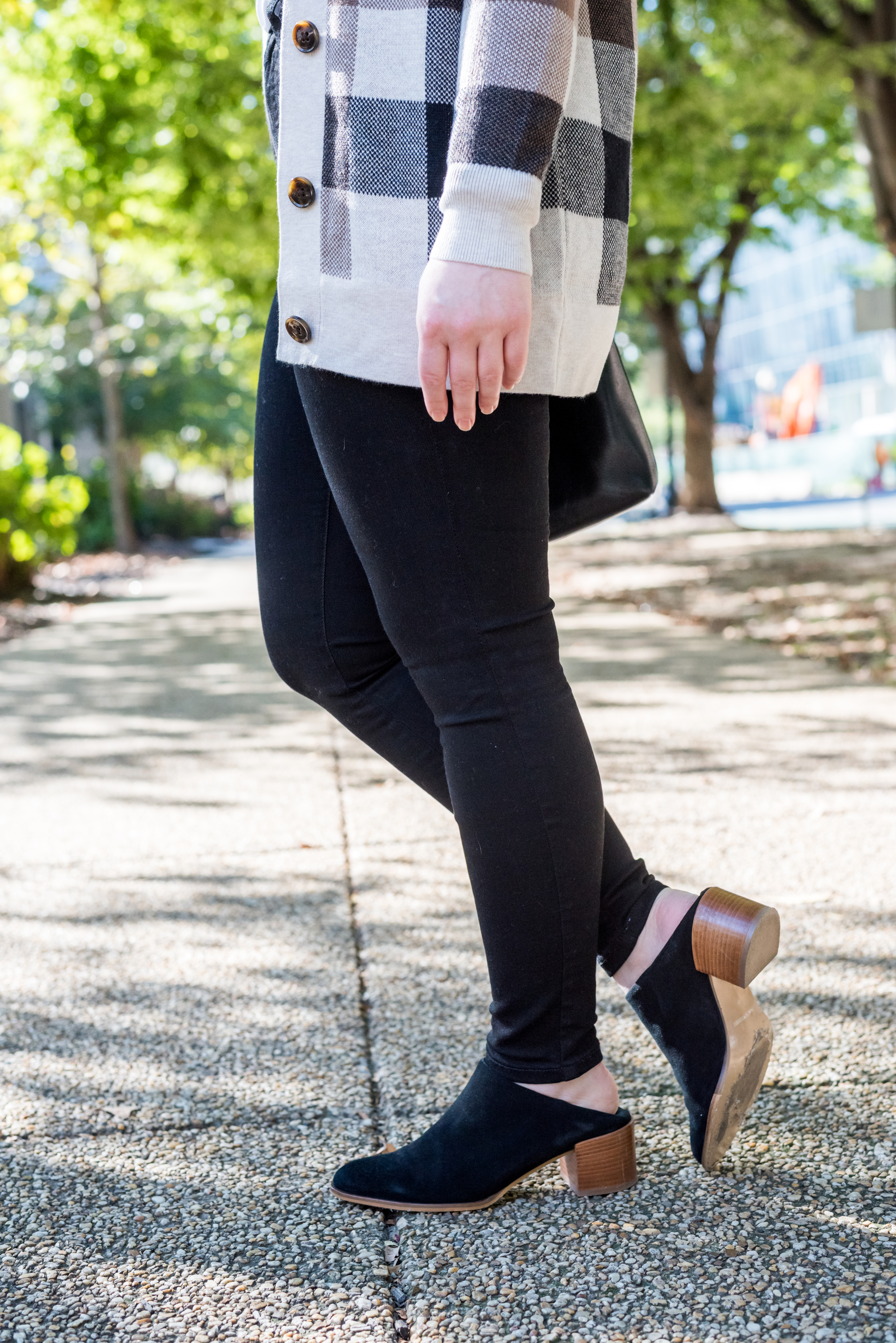 women wearing block heel mules