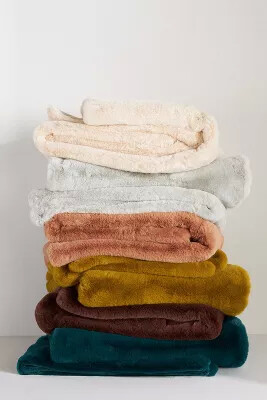 Anthropologie Sophie Faux Fur Throw Blanket 