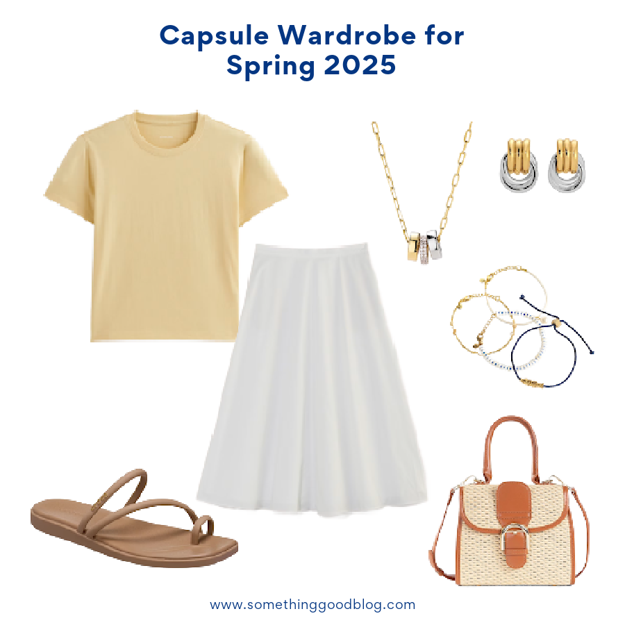 Summer Capsule Wardrobe 2025: Essentials You Need | Style Blog, @danaerinw, Everlane The Box-Cut Tee in Essential Cotton, Gap Poplin Maxi Skirt, Crocs Miami Toe Loop Sandal, Raffia Straw Woven Crossbody Bag, Heaven Mayhem Baby Knot Mixed, Ana Luisa Charm Necklace - Tyler, Madewell Two-Pack Freshwater Pearl Figaro Bracelet Set, Madewell Two-Pack Fish Bracelet Set