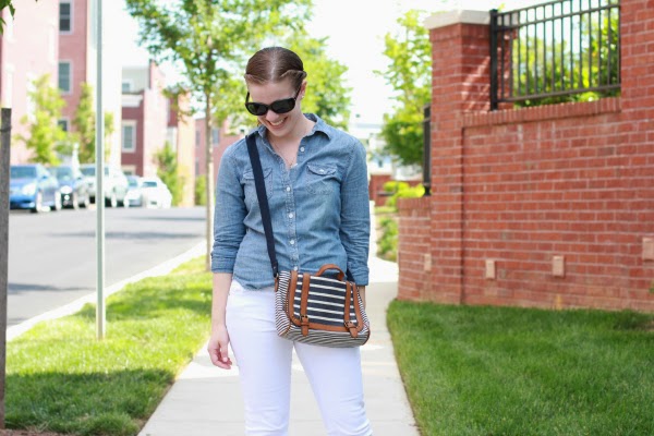 shirt, tumblr, white shirt, bag, brown bag, denim, jeans, blue