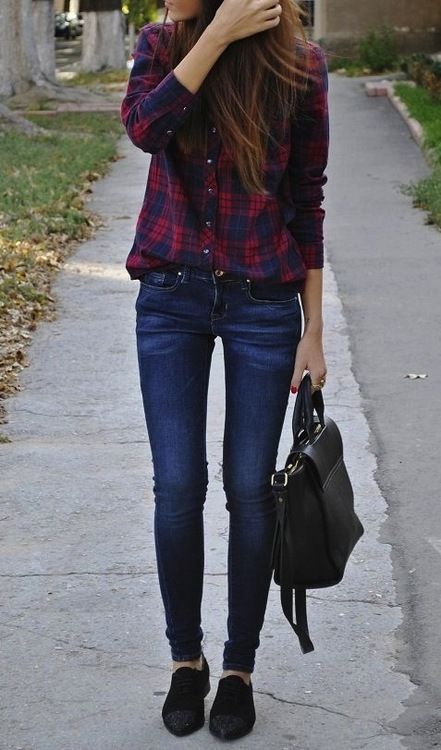 plaid and skinny jeans for fall~ #outfits