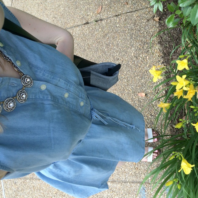 loft chambray, chambray dress, jcrew factory, slide sandals