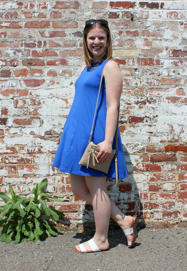 swing dress, nordstrom dress, slide sandals, banded sandals, crossbody bag