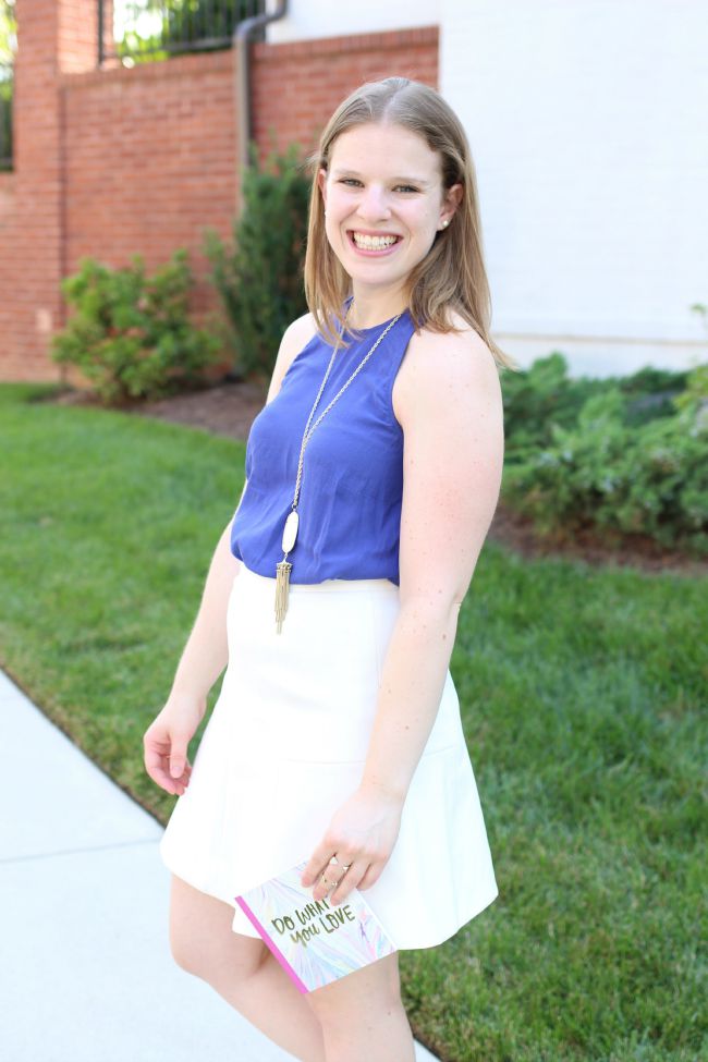 signature style, hallmark, flare skirt, kendra scott necklace, racer back tank, racer tank, madewell flats