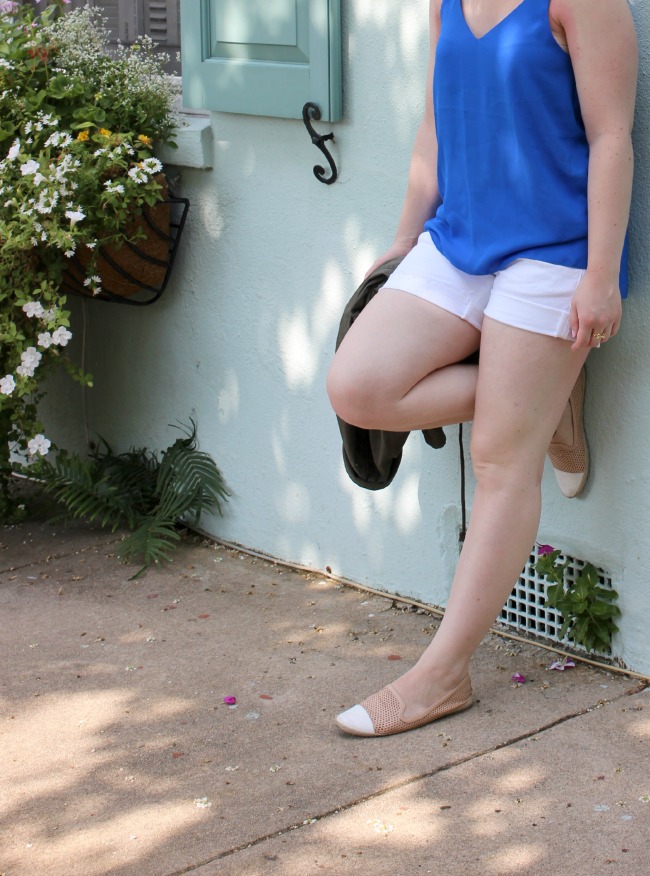 The Cobalt Tank | Something Good, cobalt tank, v tank nordstrom, espadrille, sunglasses, white shorts, utility jacket, old navy