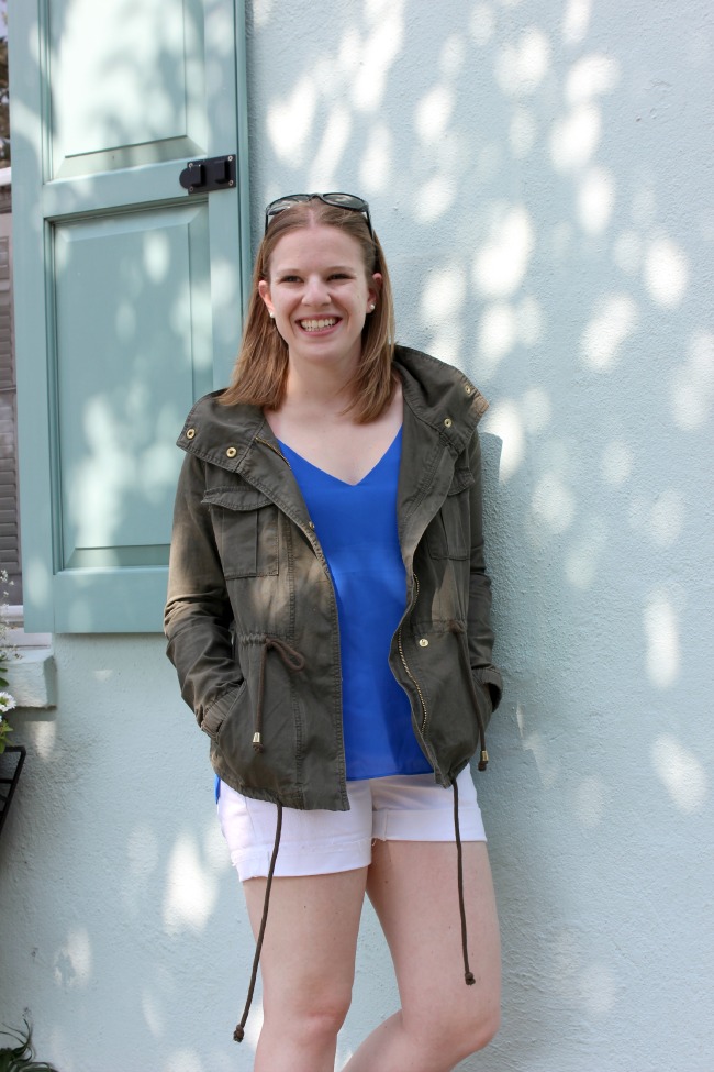 The Cobalt Tank | Something Good, cobalt tank, v tank nordstrom, espadrille, sunglasses, white shorts, utility jacket, old navy