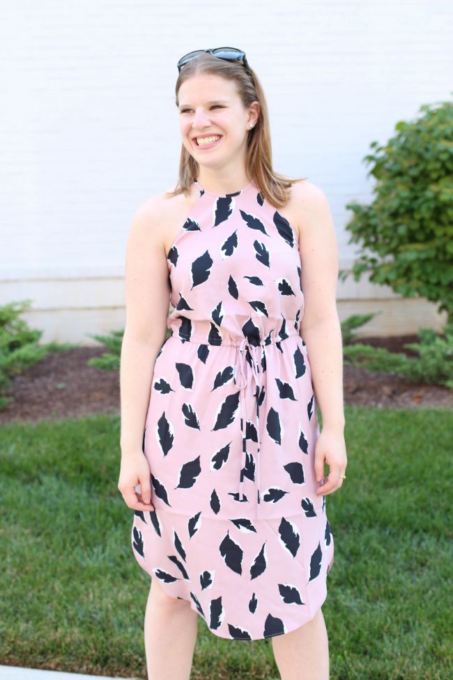 loft midi dress, floral midi, pink midi dress, halter dress, peep toe booties, steve madden booties, rayban, sunglasses