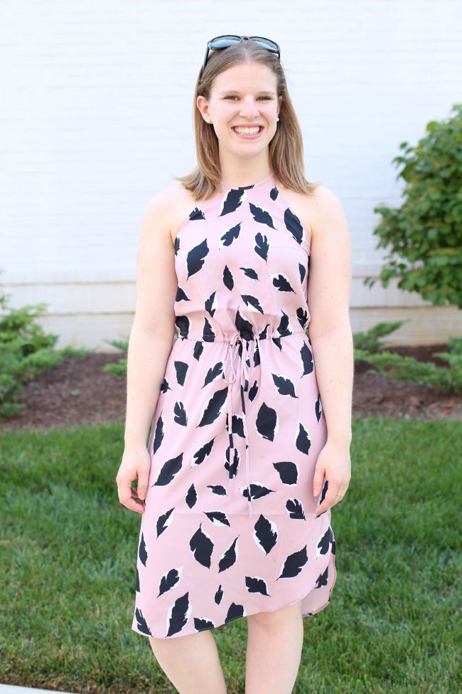 loft midi dress, floral midi, pink midi dress, halter dress, peep toe booties, steve madden booties, rayban, sunglasses