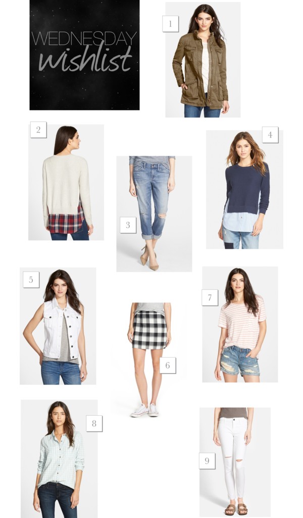 Wednesday Wishlist: Treasure & Bond, nordstrom, plaid, denim vest, white jeans, plaid top