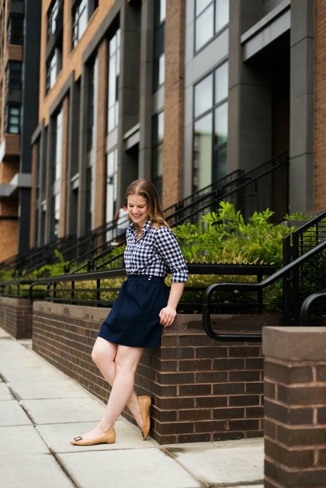 dc woman blogger wearing checkered shirt