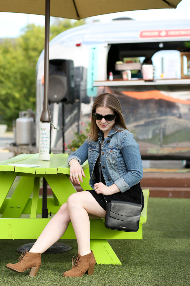 DC woman blogger wearing denim jacket