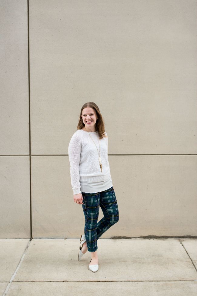 DC woman blogger wearing plaid pants