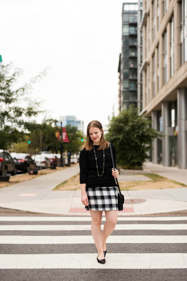 DC woman blogger wearing plaid skirt