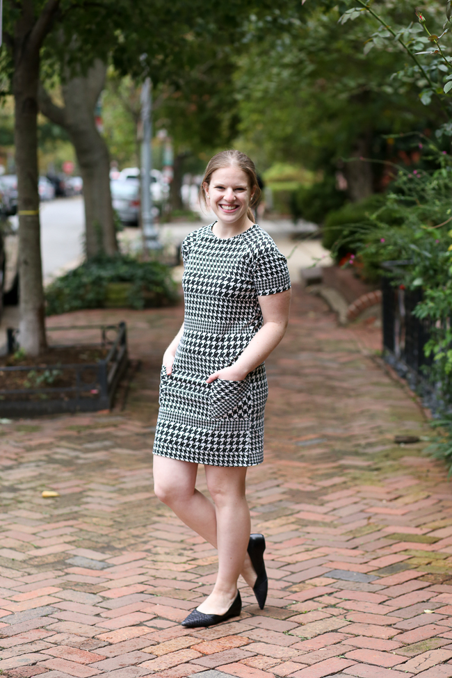 dc woman blogger in print work dress, Fall Business Casual Outfits | Something Good | A DC Style and Lifestyle Blog on a Budget