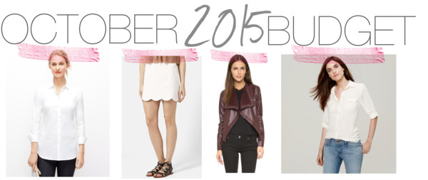 Wednesday Wishlist: October 2015 Budget, ann taylor perfect top, topshop scallop mini skirt, bb dakota drapey jacket, loft utility blouse