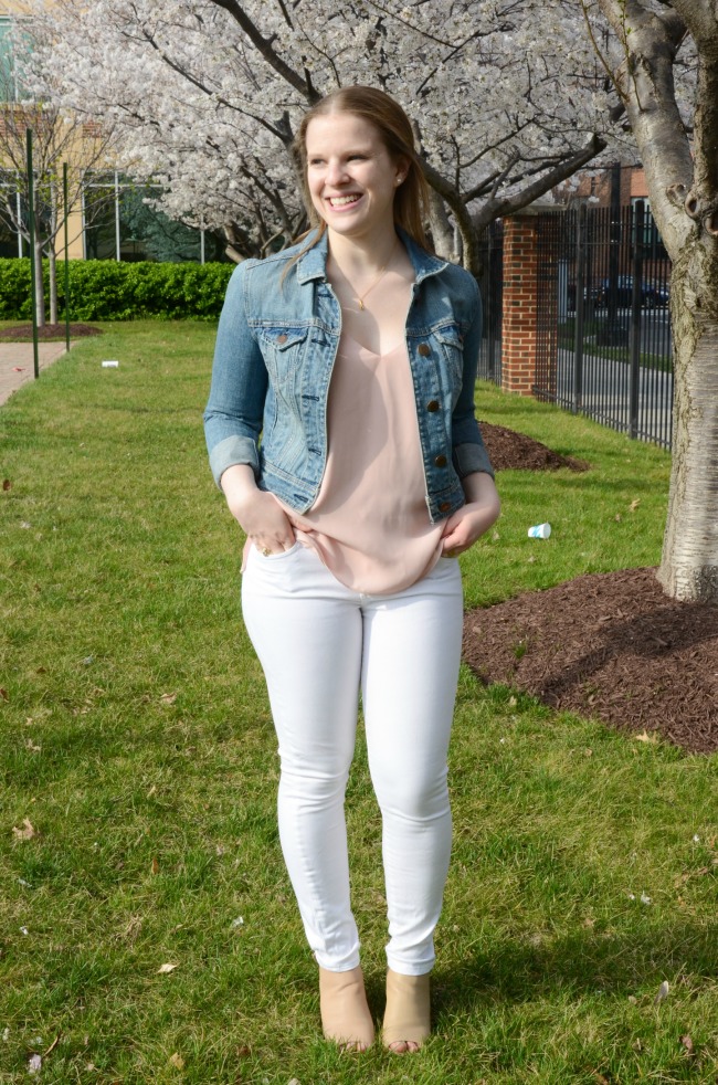 DC woman blogger wearing denim jacket