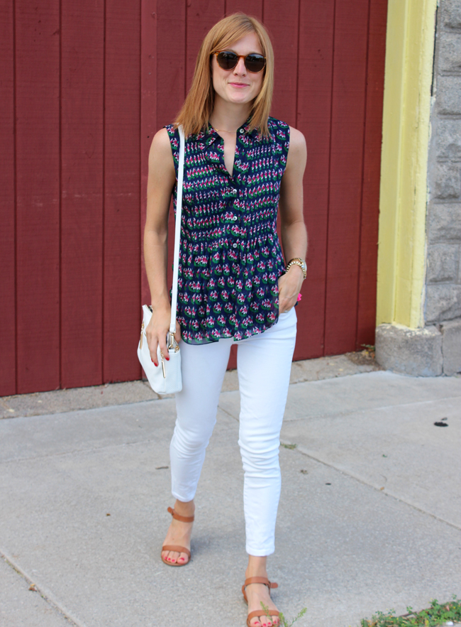 Guest Post Anne wearing sleeveless top and white pants