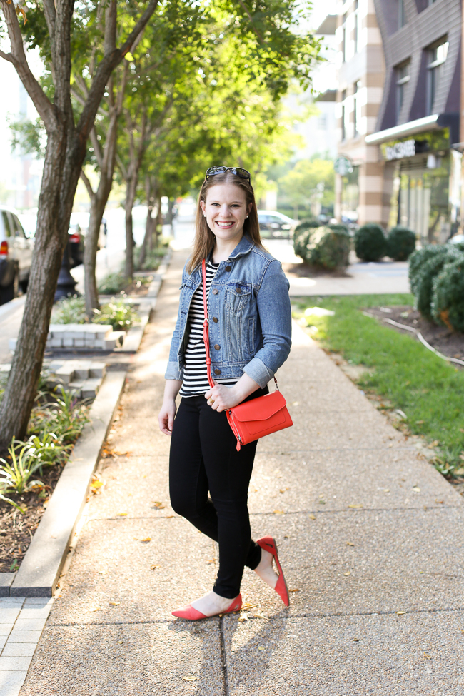 DC woman blogger wearing denim jacket