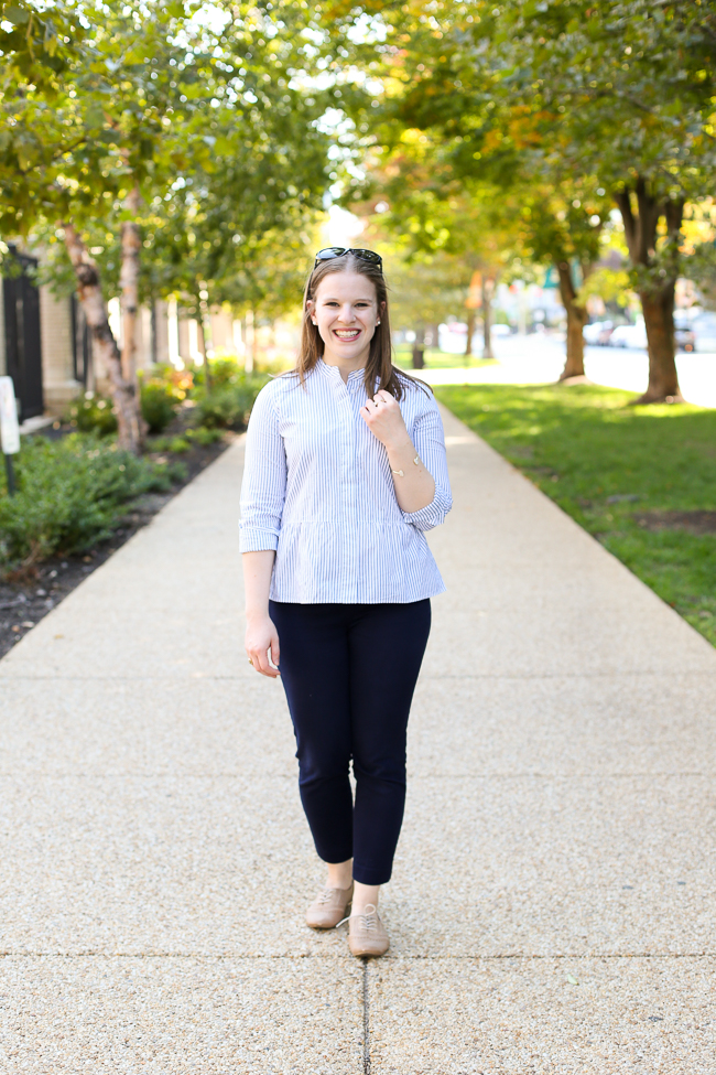 dc woman blogger in button down peplum top, Fall Business Casual Outfits | Something Good | A DC Style and Lifestyle Blog on a Budget