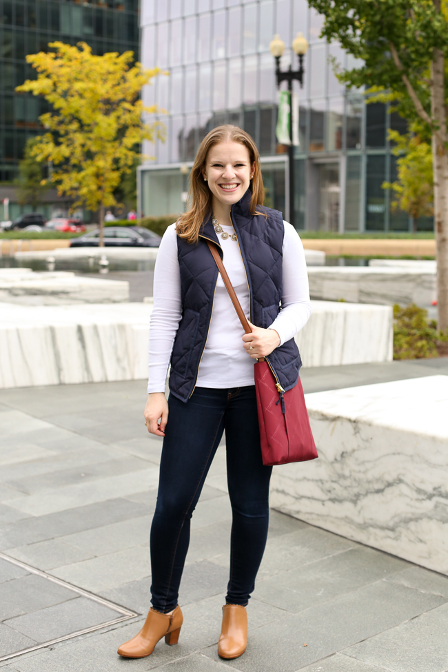 dc woman blogger wearing j.crew factory quilted puffer vest