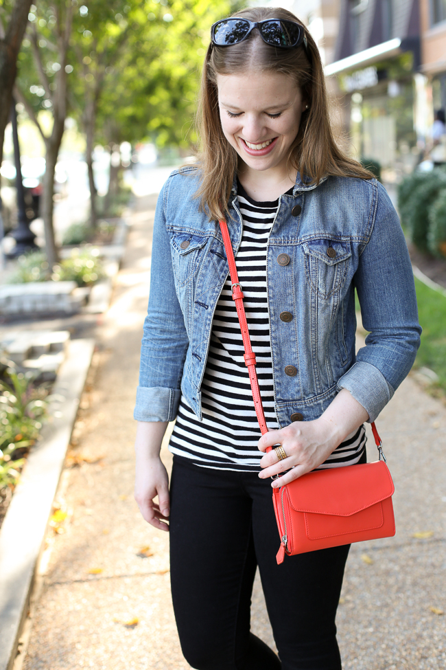 The Striped Tee | Something Good, jean jacket, chambray jacket, old navy