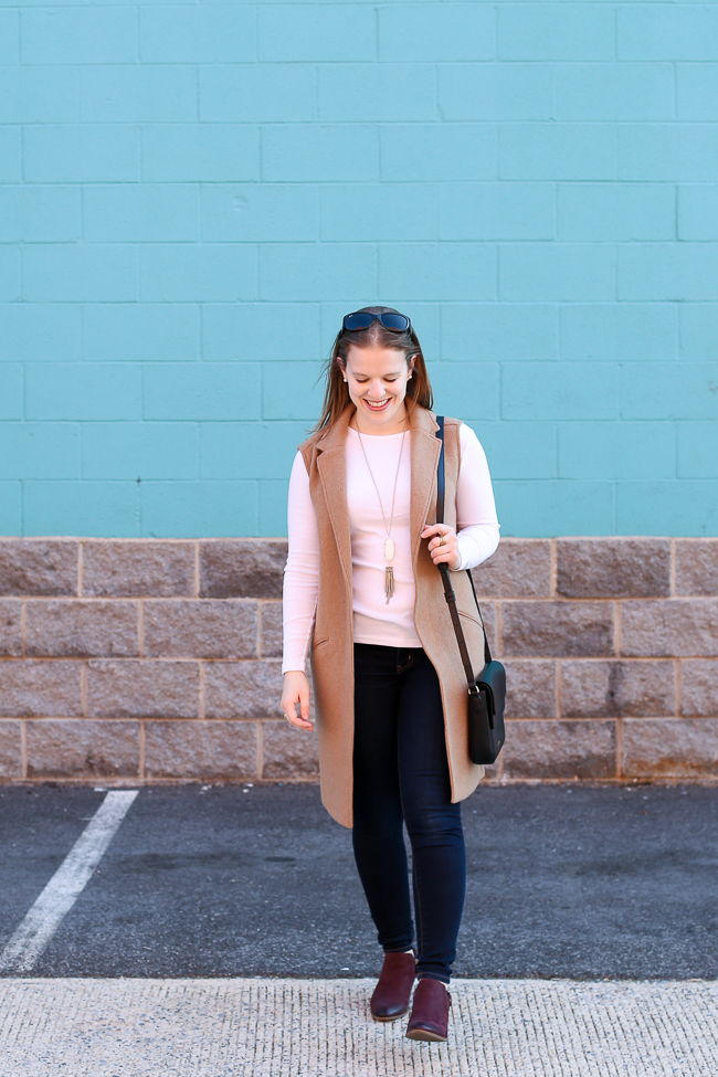 DC woman blogger wearing The Camel Blazer Vest 