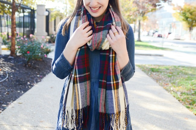 The Denim Dress (Part 2) | Something Good, plaid scarf, oversized scarf, blanket scarf, plaid, scarf