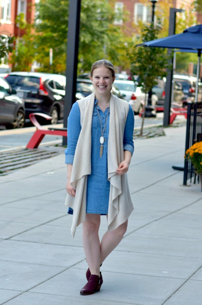 The Chambray Dress | Something Good, sleeveless cardigan