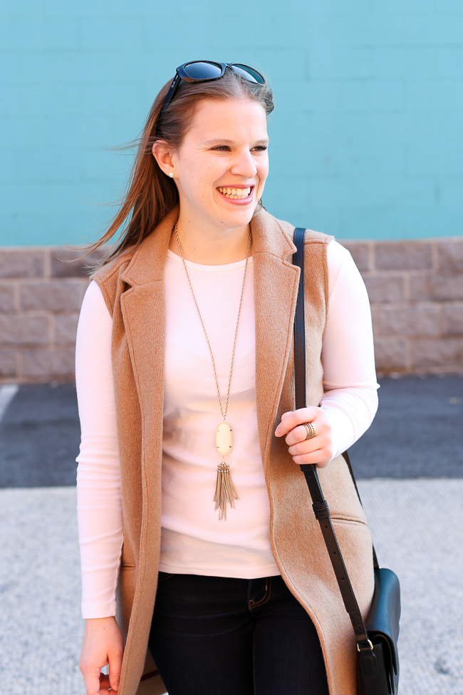 The Camel Blazer Vest | Something Good, kendra scott, rayne necklace