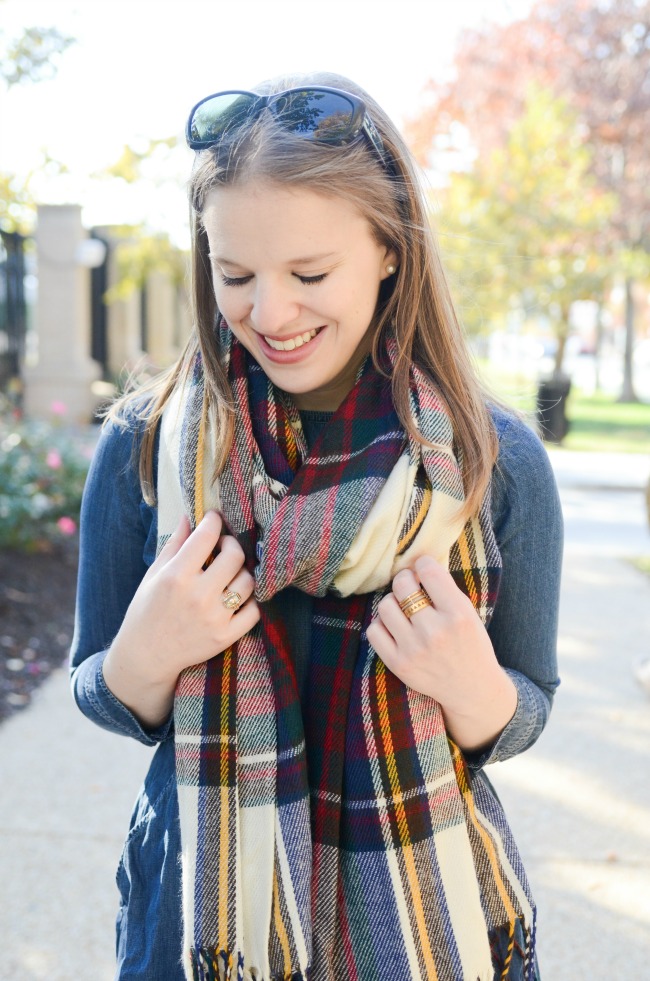 The Denim Dress (Part 2) | Something Good, plaid scarf, oversized blanket scarf