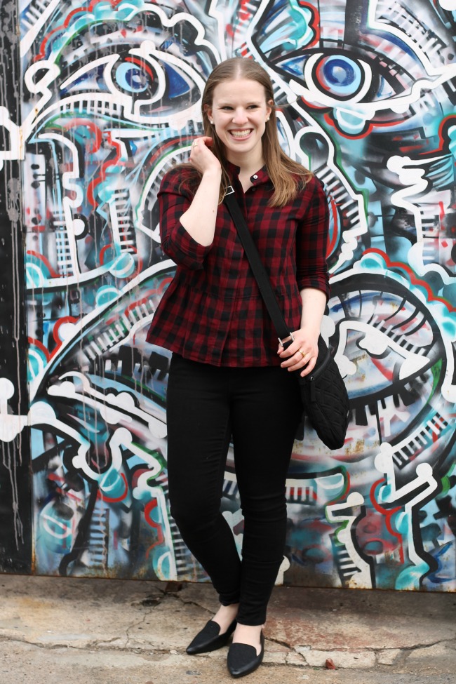 DC woman blogger wearing plaid shirt