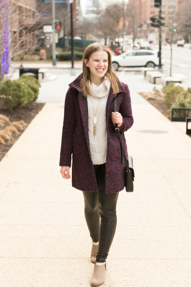woman blogger wearing wool coat outdoors