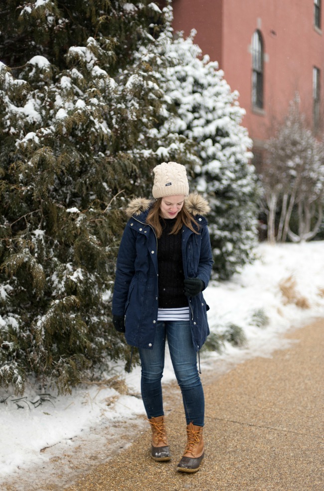 dc woman blogger wearing L.L. Bean Boots, duck boots