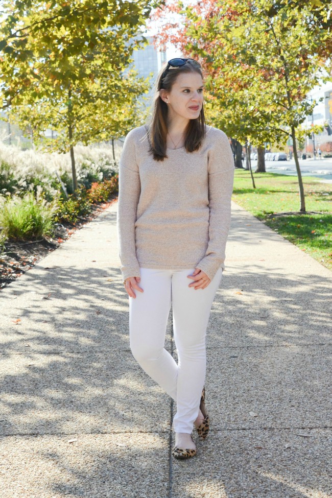 The White Jeans in the Winter | Something Good, old navy, white denim, leopard print,