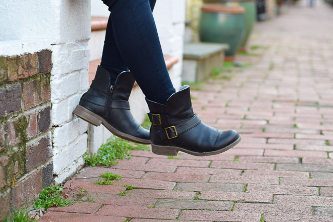 The Striped Peplum | Something Good, shoes, moto boots, ankle boots, black boots