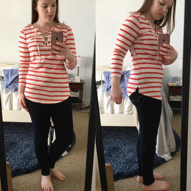 Shopping Reviews, Vol. 38 | Something Good, Old Navy Relaxed Lace-Up Tee for Women, red stripe