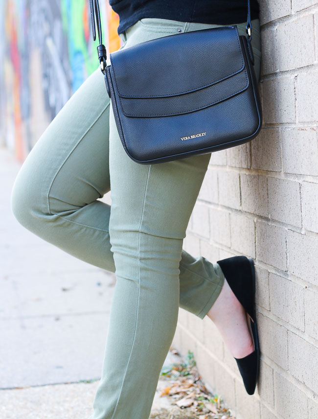 The Army Green Jeans | Something Good, d'orsay flats, vera bradley, twice as nice, black crossbody bag, black flats, green jeans, old navy