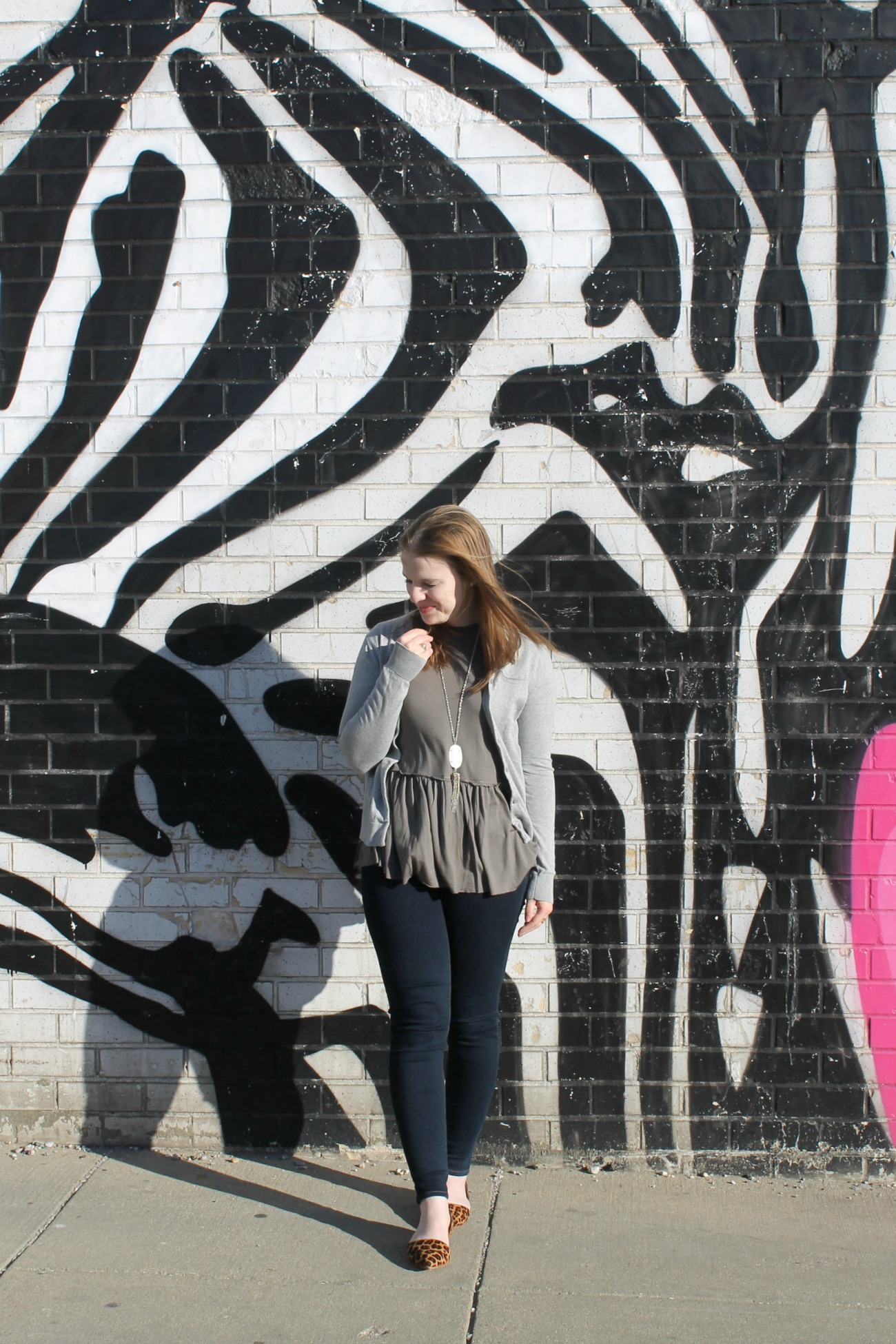 The Loose Green Peplum | Something Good, @danaerinw, women, fashion, clothing, style, clothes, women's fashion, urban outfitters, loose peplum, jeans, jeggings, american eagle outfitters, aeo, j.crew factory, gray cardigan, leopard print flats, d'orsay flats, kendra scott rayne necklace