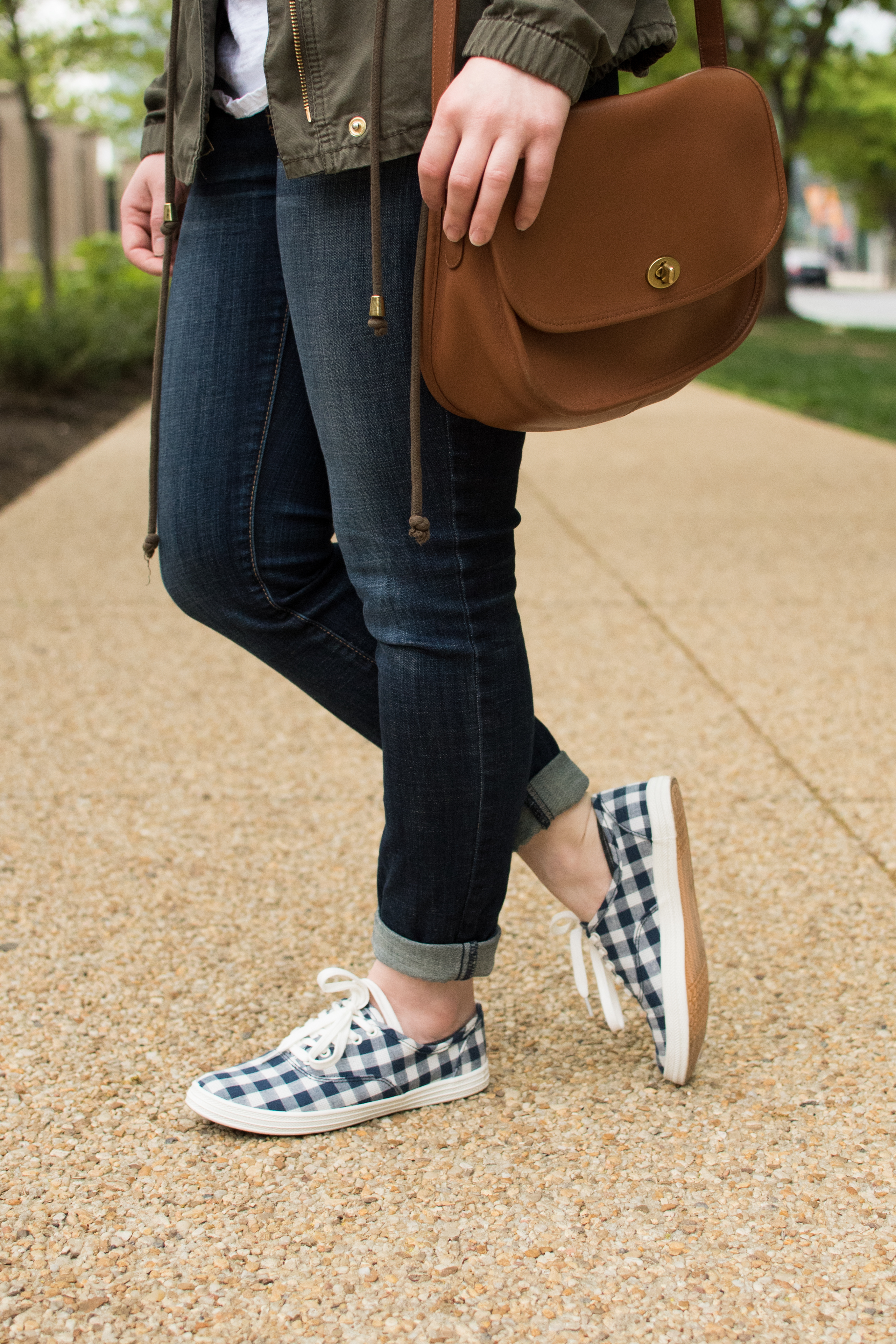 The Gingham Tennis Shoes | Something Good, @danaerinw cognac saddle bag, crossbody bag