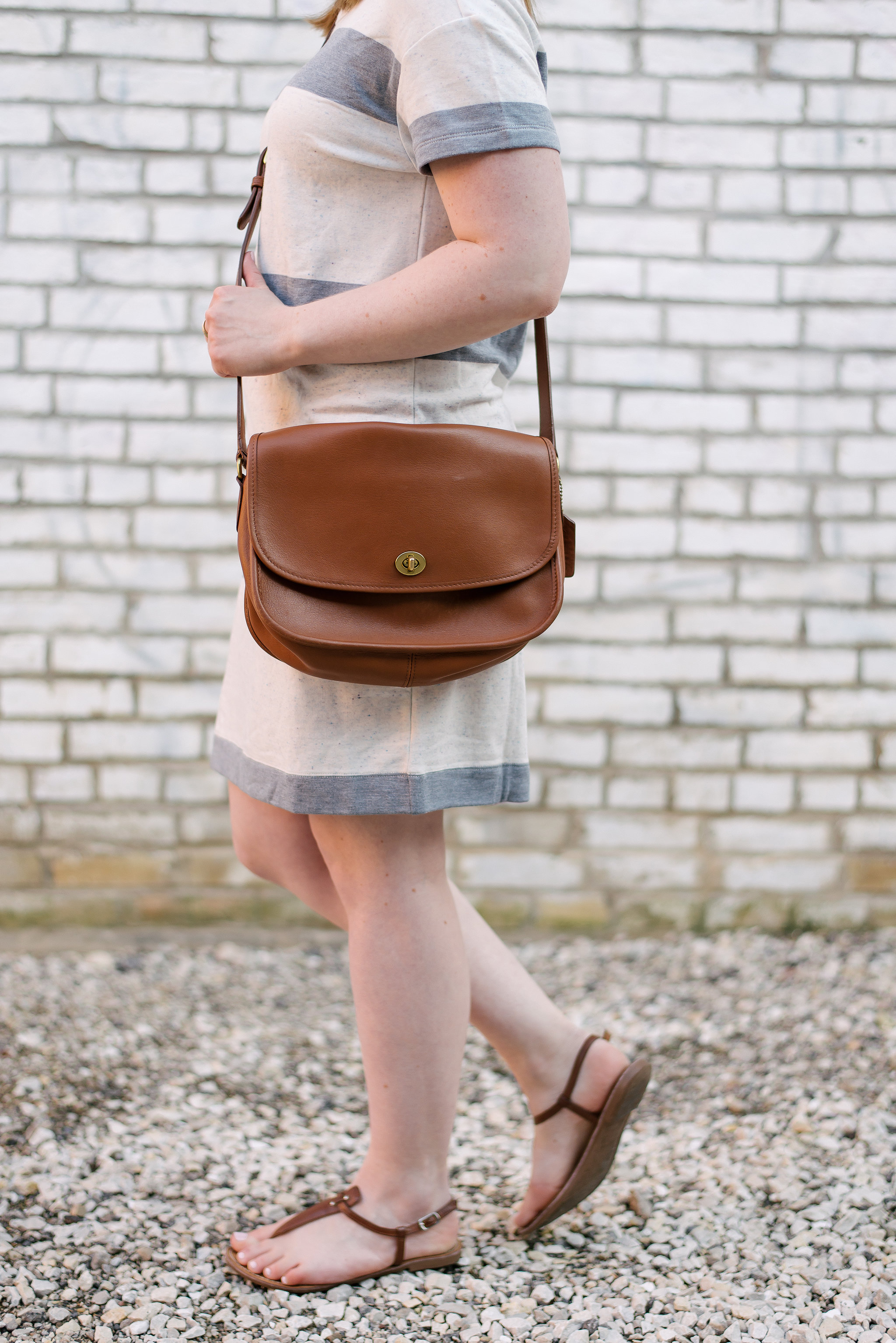 The Striped Tee Dress | Something Good, @danaerinw , crossbody bag, cognac bag