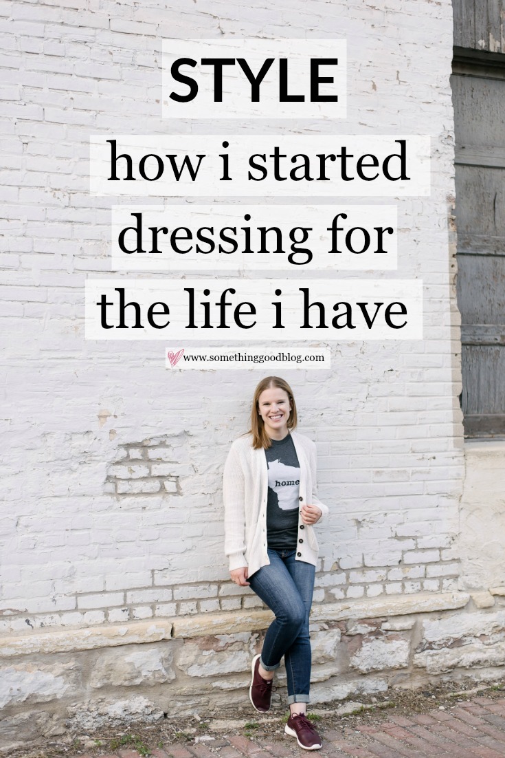 How I Started Dressing for the Life I Have, Not My Imaginary Life | Something Good, @danaerinw , women, fashion, clothing, style, clothes, spring style, spring fashion, outfit, abercrombie and fitch, cardigan, white cardigan, jeans, denim, aeo, sneakers, gray tee, t-shirt