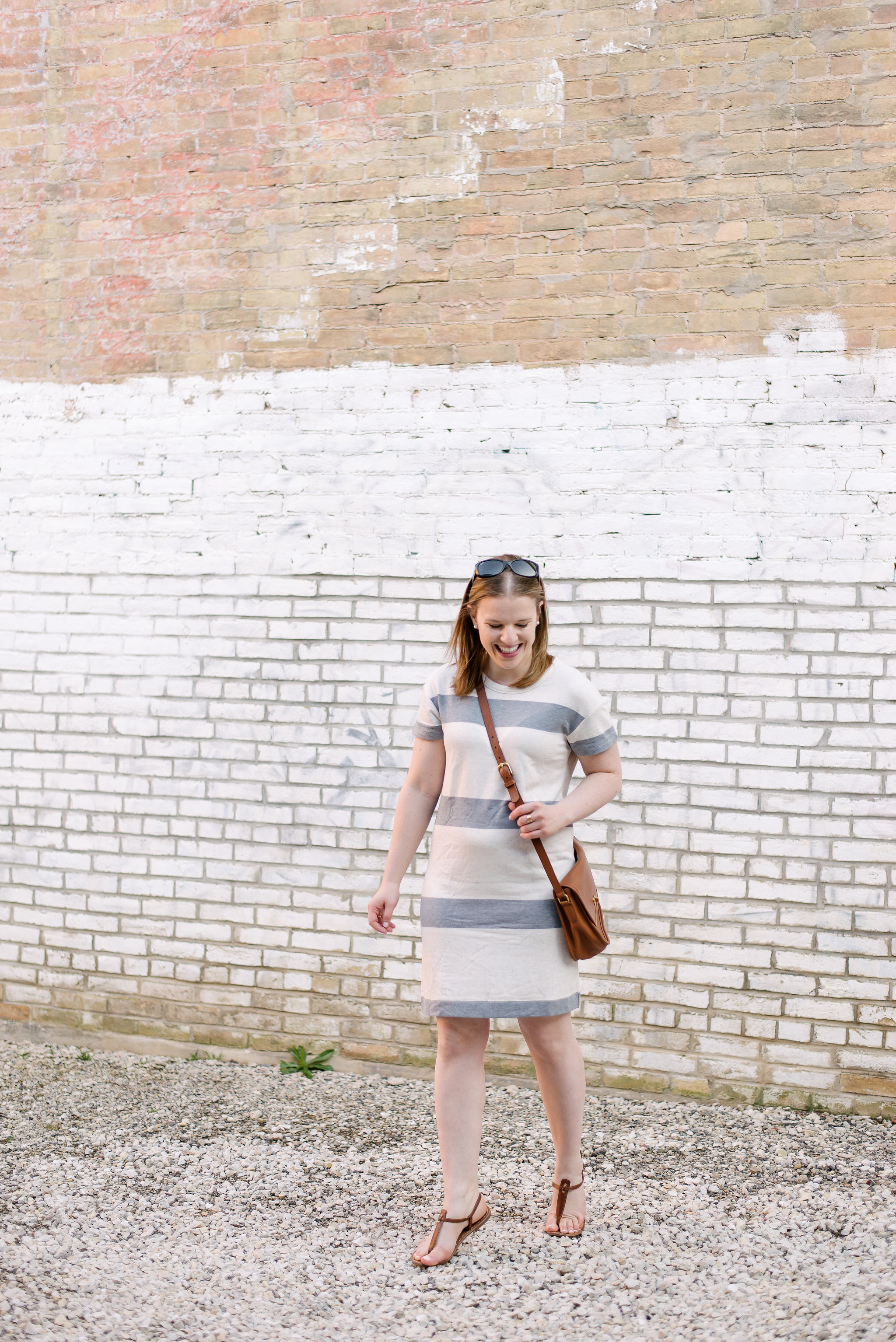 The Striped Tee Dress | Something Good, @danaerinw , summer style, t strap sandals, cognac sandals, brown sandals, women's style, women's clothing