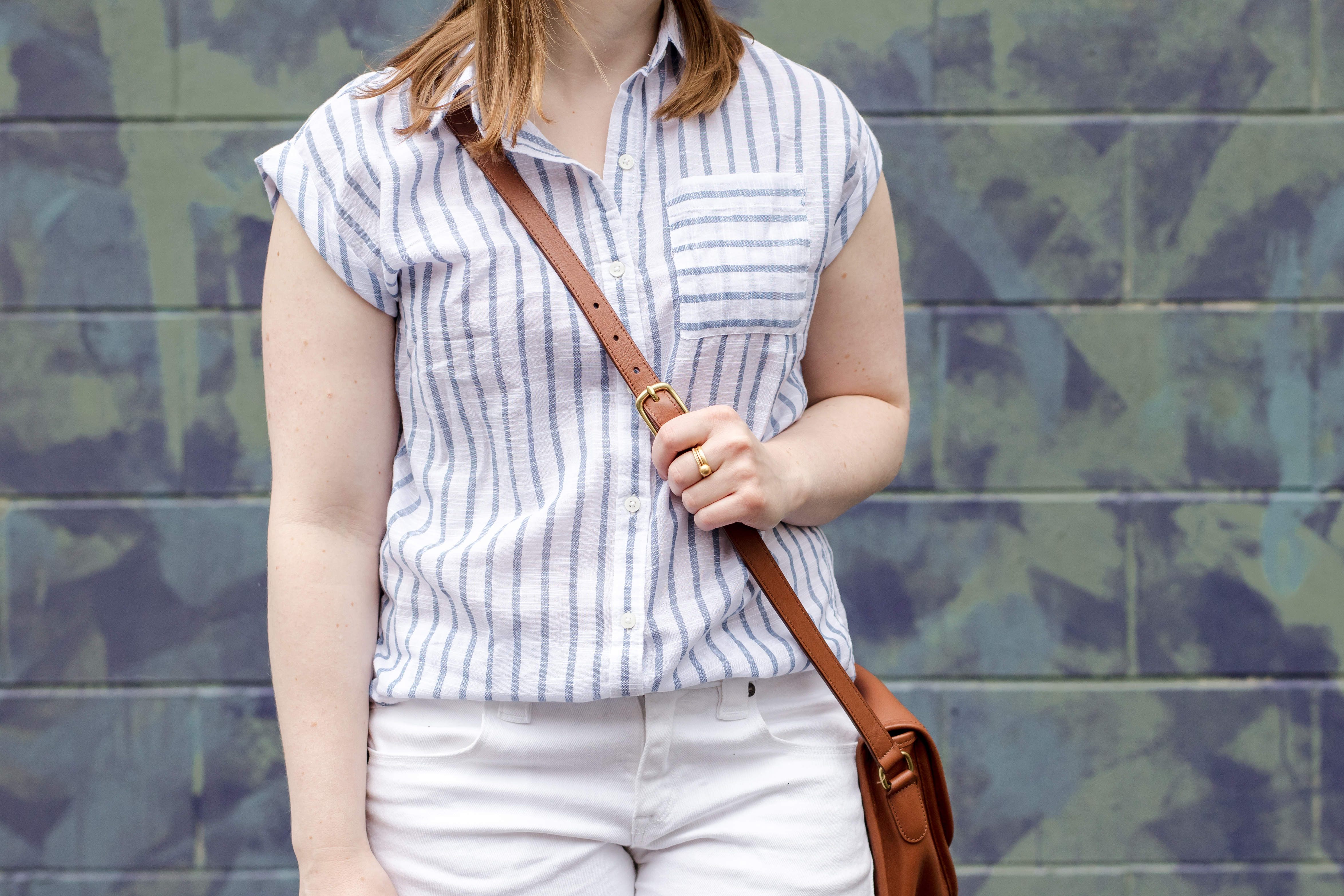 The Striped Blue Button Up_Something Good, @danaerinw , short sleeve button up top