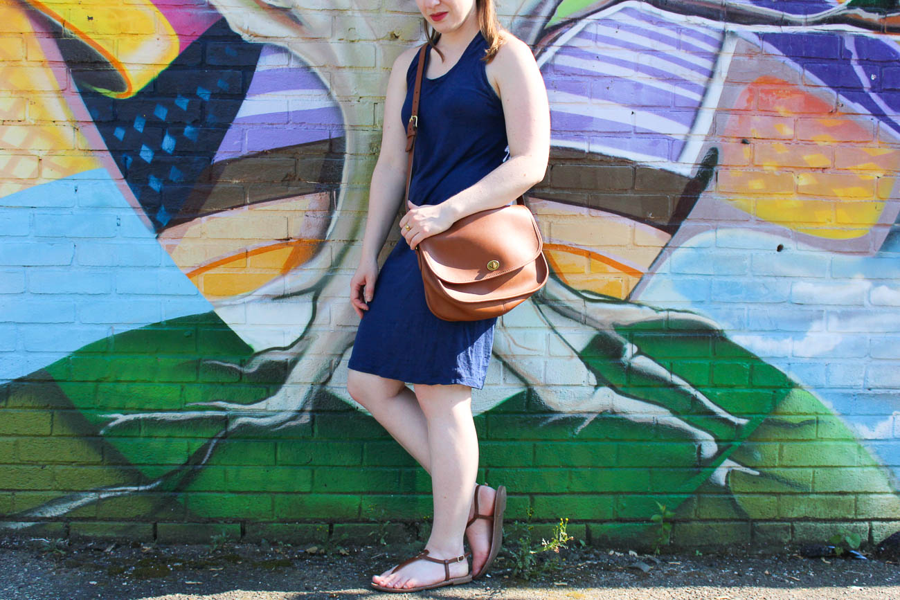 Surviving Summer Heat With A Linen Tank Dress | Something Good, @danaerinw , coganc bag, coach classic purse, brown crossbody bag, blue dress