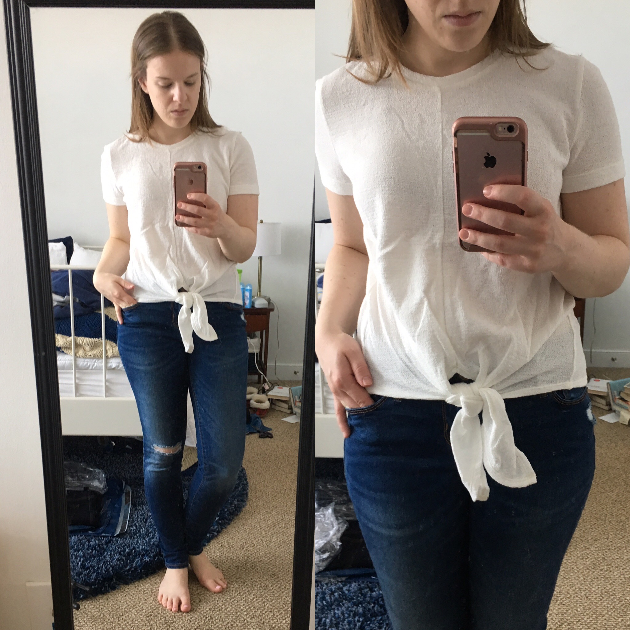 Shopping Reviews, Vol. 48: Everlane Denim | Something Good, @danaerinw , Madewell Modern Tie Front Tee