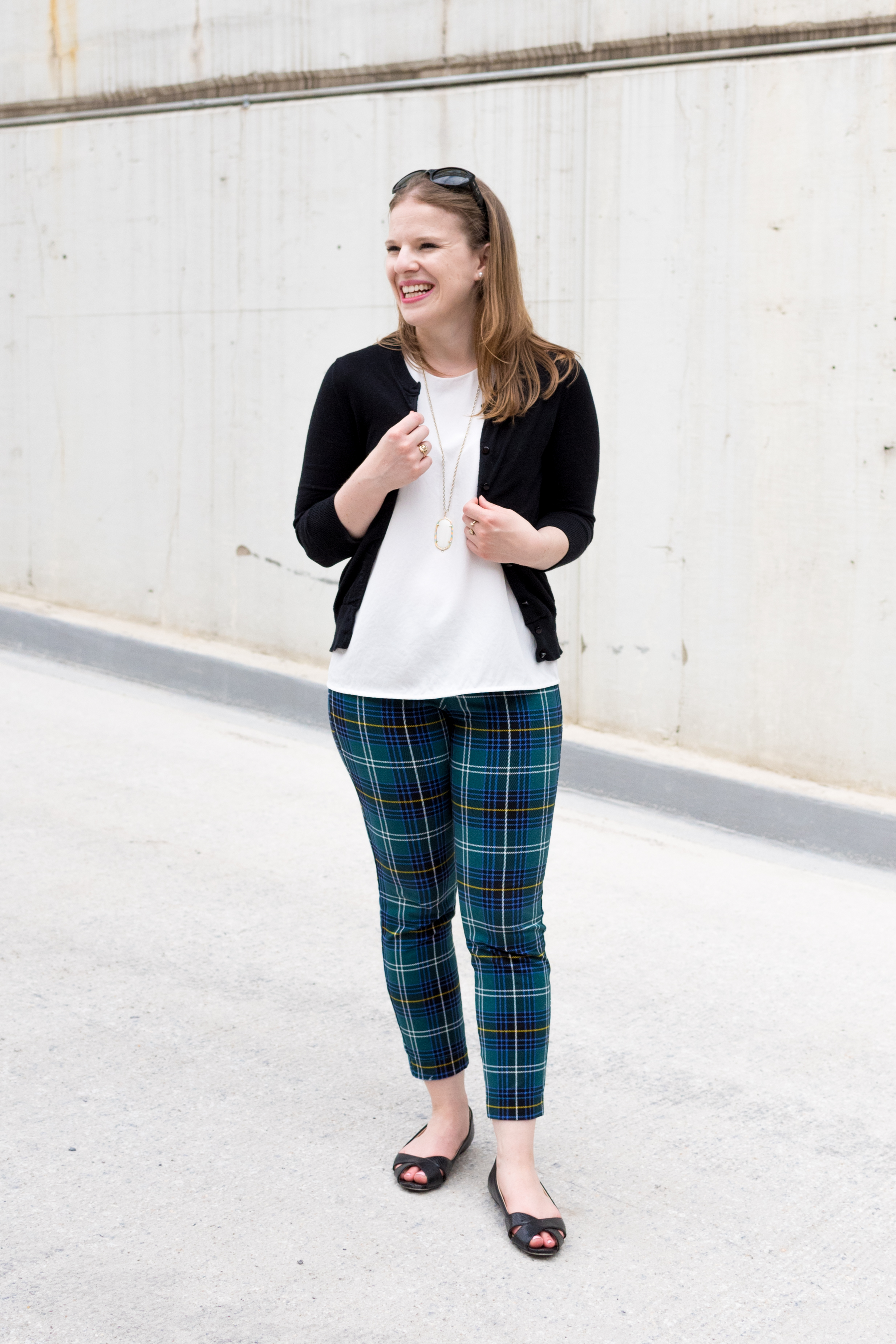 DC woman blogger wearing plaid pants