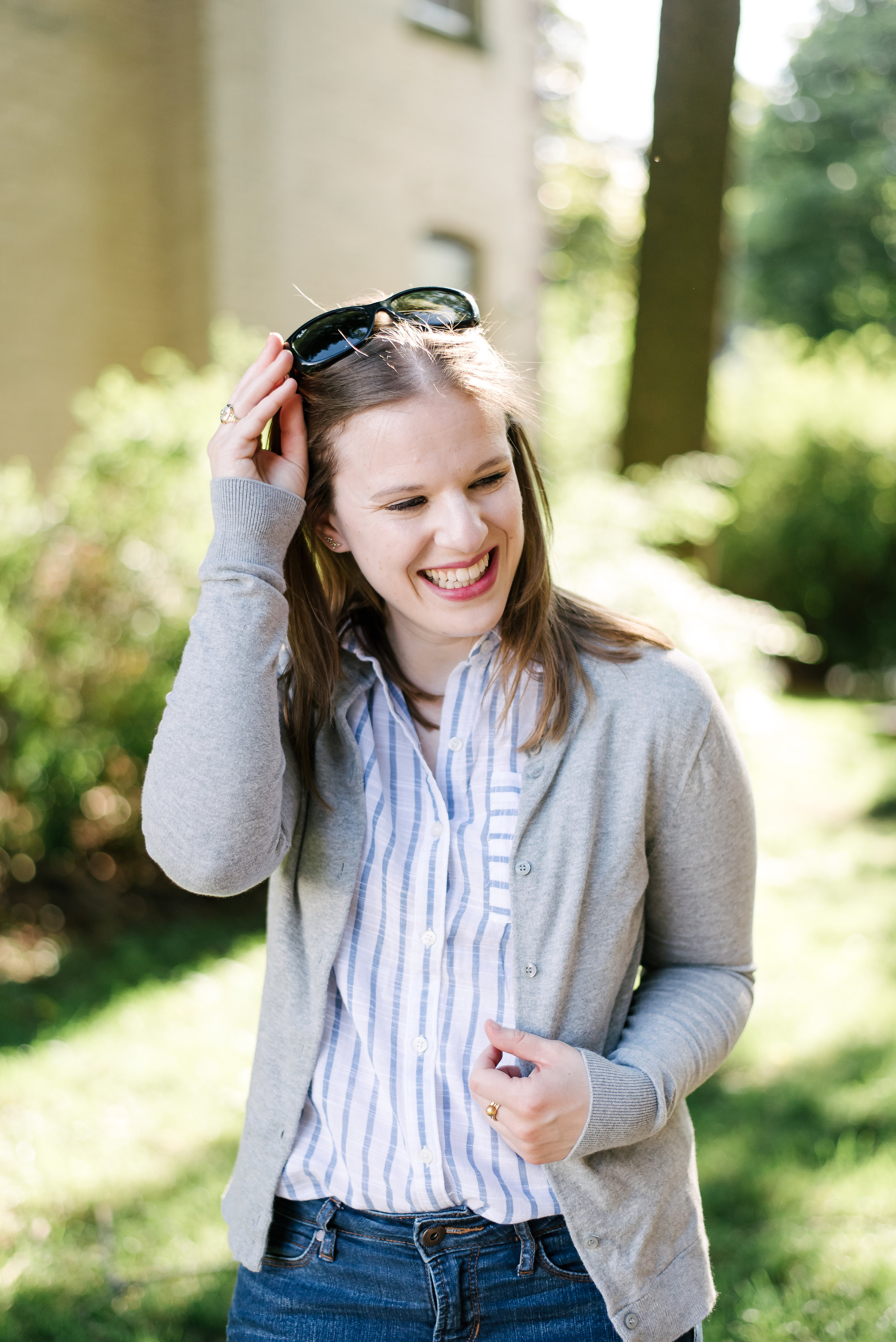 The Pink Sneakers | Something Good, @danaerinw , striped button up, abercrombie and fitch top